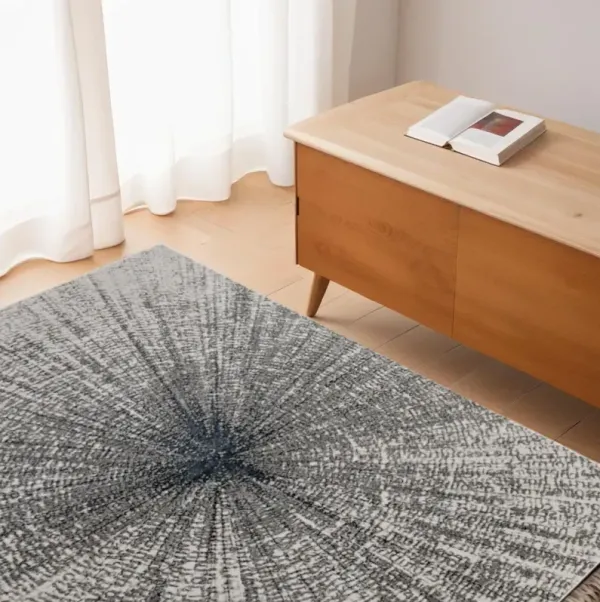 5' x 8' Abstract Power Loom Polyester Area Rug - Gray And Ivory