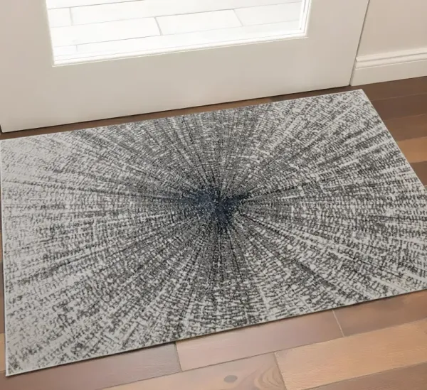 2' x 3' Mid-Century Abstract Power Loom Area Rug - Gray And Ivory