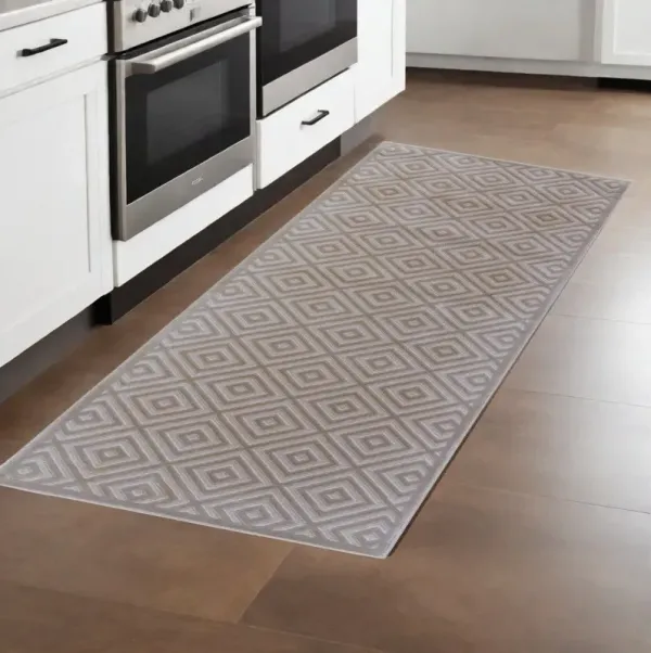8' Geometric Power Loom Runner Rug - Taupe And Gray