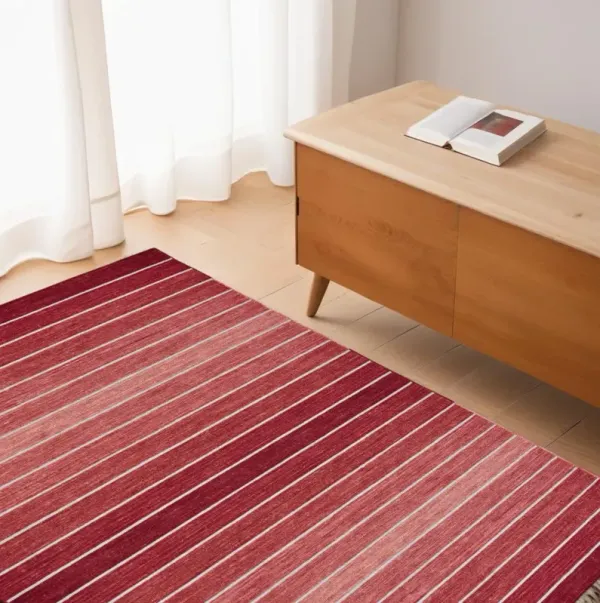 5' x 8' Wool Striped Hand Woven Area Rug - Red