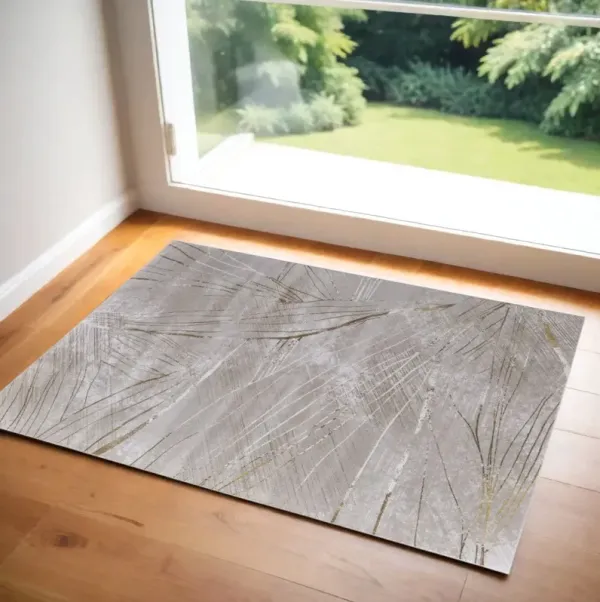 2' x 3' Abstract Power Loom Area Rug - Silver Brown And Taupe
