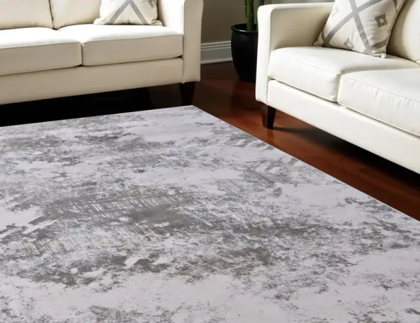 8' x 11' Abstract Power Loom Worn Faded Area Rug - Gray And Silver