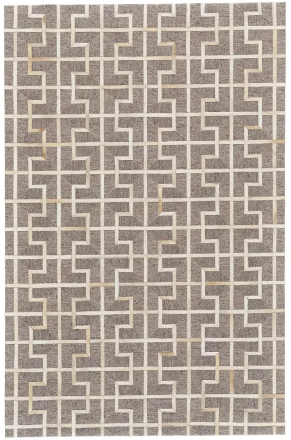 5' x 8' Geometric Hand Woven Area Rug - Ivory And Tan