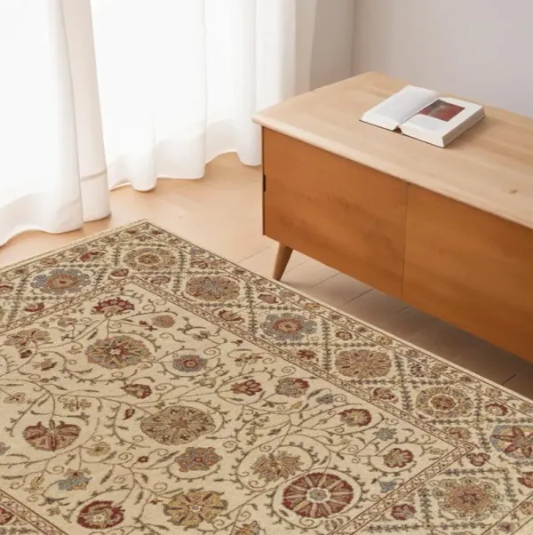 4' x 6' Wool Oriental Hand Knotted Area Rug - Red Tan And Gold