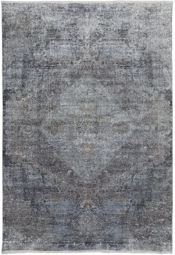 6.6' x 9.8' Abstract Power Loom Worn Faded Area Rug - Gray And Silver