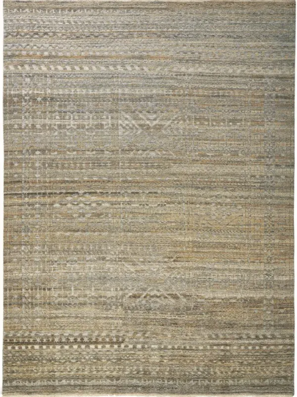 4' x 6' Geometric Hand Knotted Worn Faded Area Rug - Gold And Tan