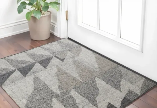 2' x 3' Wool Geometric Hand Knotted Area Rug - Gray And Ivory