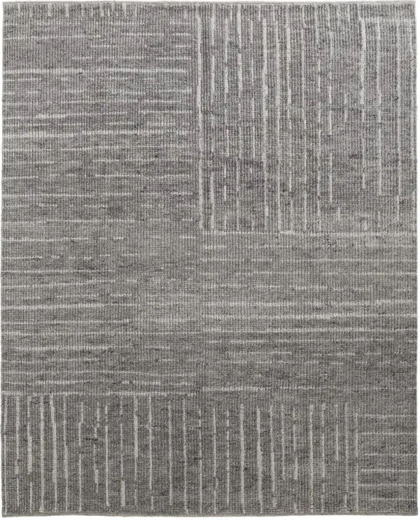 6' x 9' Wool Checkered Hand Knotted Worn Faded Area Rug - Gray And Ivory