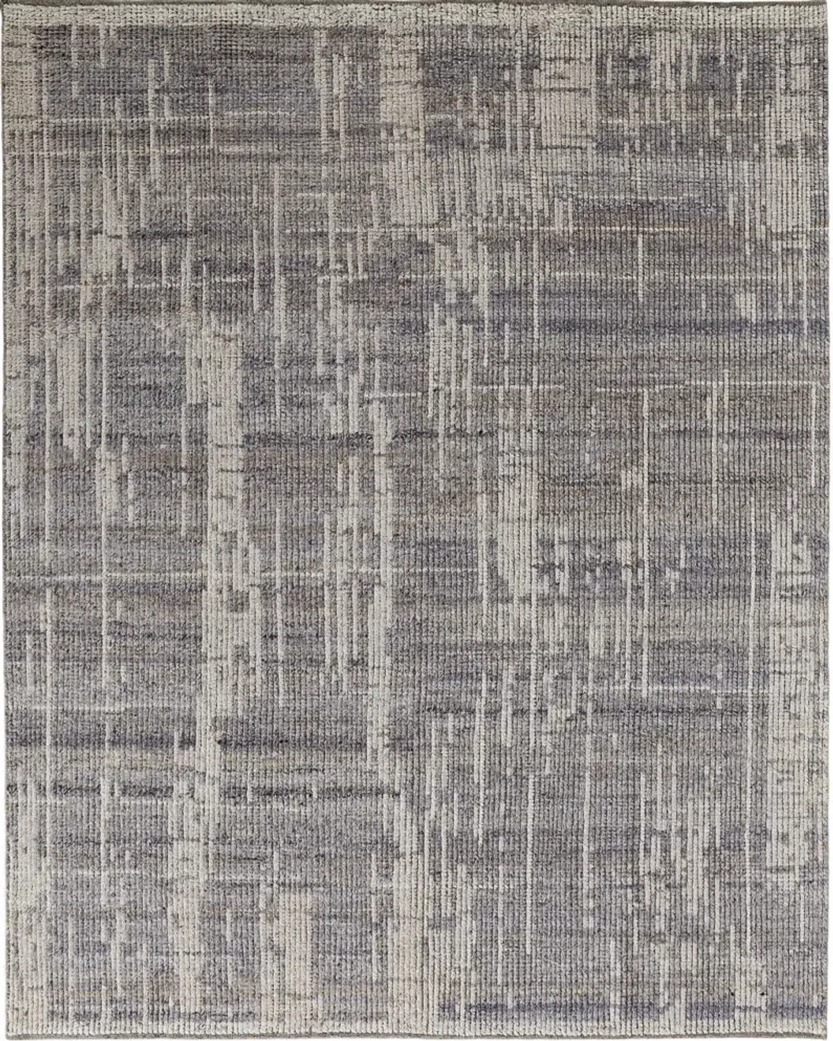 6' x 9' Wool Abstract Hand Knotted Worn Faded Area Rug - Gray And Ivory