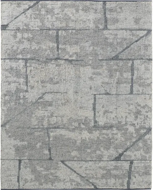6' x 9' Wool Abstract Hand Knotted Worn Faded Area Rug - Gray And Silver