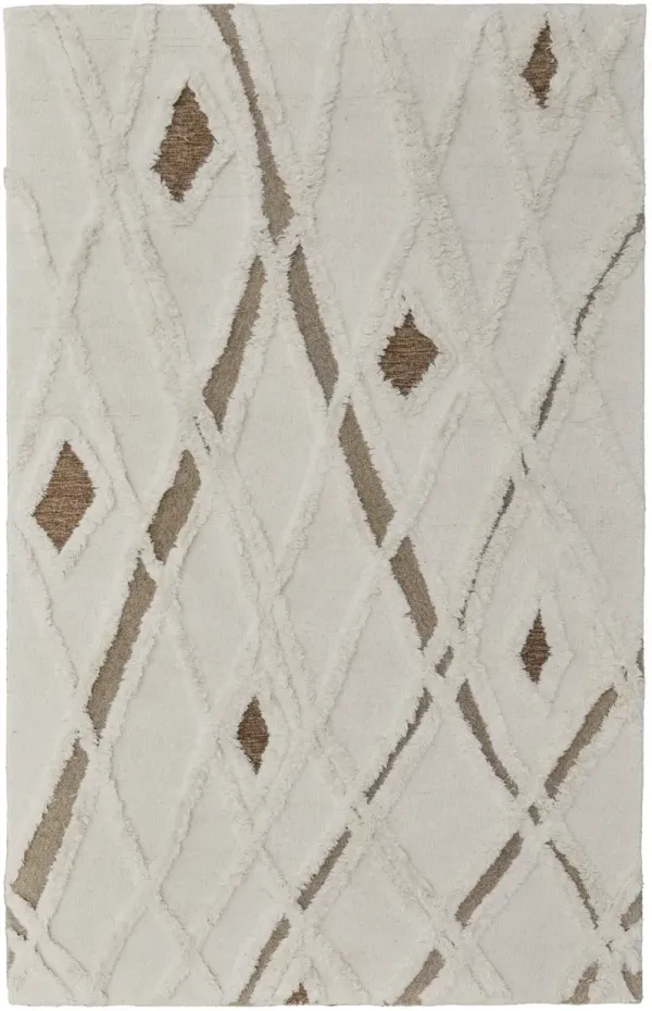 9' x 12' Wool Geometric Hand Tufted Area Rug - Ivory Taupe And Brown