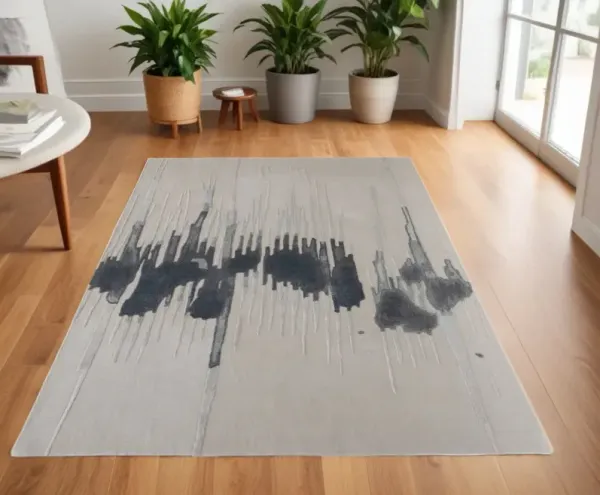 4' x 6' Abstract Hand Tufted Area Rug - Gray Ivory And Blue
