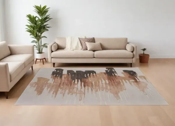 8' x 10' Abstract Hand Tufted Area Rug - Tan Brown And Orange