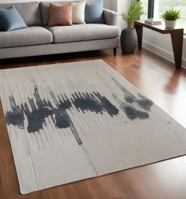 5' x 8' Abstract Hand Tufted Area Rug - Gray Ivory And Blue