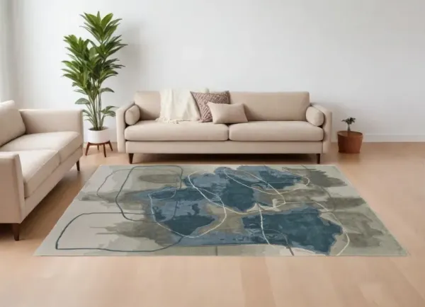 8' x 10' Abstract Hand Tufted Area Rug - Blue And Gray