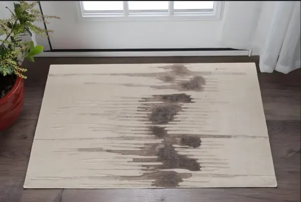 2' x 3' Abstract Hand Tufted Area Rug - Ivory Taupe And Brown