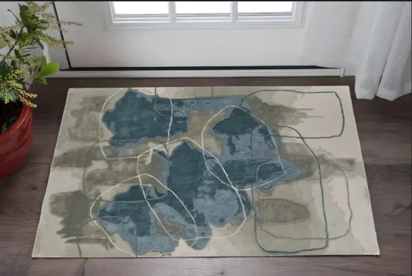 2' x 3' Abstract Hand Tufted Area Rug - Blue And Gray