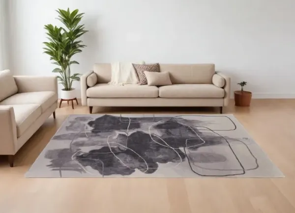 12' x 15' Abstract Hand Tufted Wool Blend Area Rug - Dark Gray And Ivory