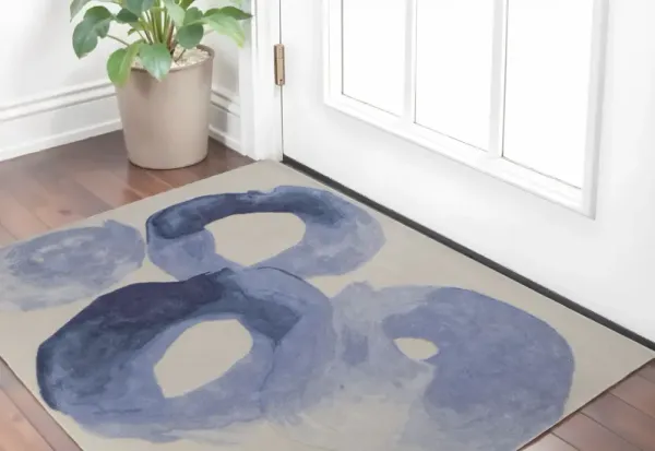 2' x 3' Abstract Hand Tufted Area Rug - Blue And Ivory