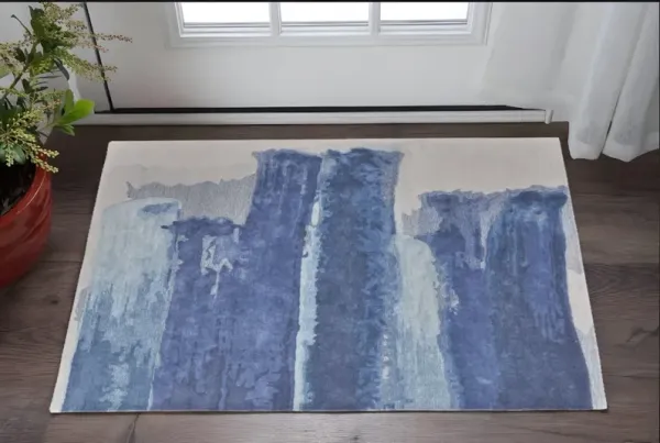 2' x 3' Abstract Hand Tufted Area Rug - Ivory And Blue