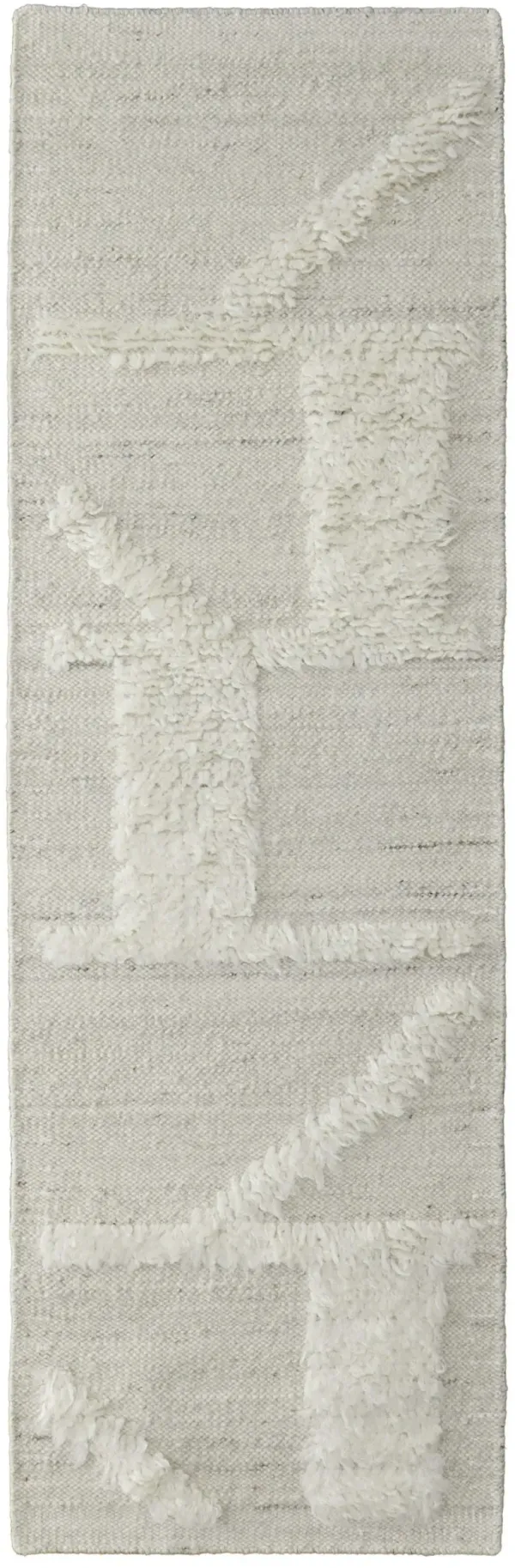 10' Wool Geometric Hand Woven Runner Rug - Tan And Ivory