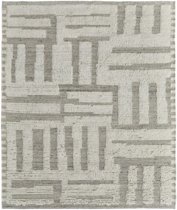 6' x 9' Wool Geometric Hand Woven Area Rug - Gray And Ivory