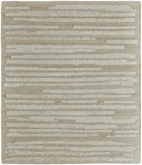 9' x 13' Wool Striped Hand Woven Area Rug - White And Tan