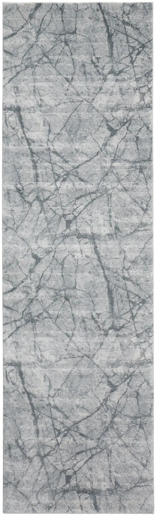 8' Abstract Power Loom Worn Faded Runner Rug - Gray And Ivory