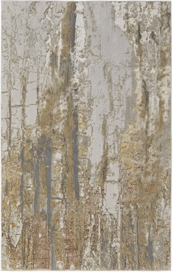 7' x 10' Abstract Power Loom Area Rug - Ivory Gray And Brown