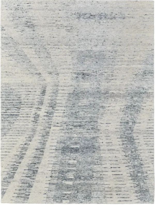 6' x 9' Abstract Hand Knotted Worn Faded Area Rug - Ivory Gray And Blue