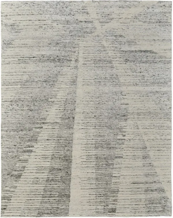 3' x 5' Abstract Hand Knotted Worn Faded Area Rug - Ivory And Gray