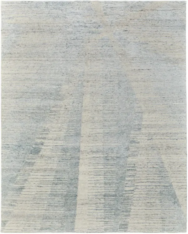 12' x 15' Abstract Hand Knotted Worn Faded Area Rug - Ivory And Blue