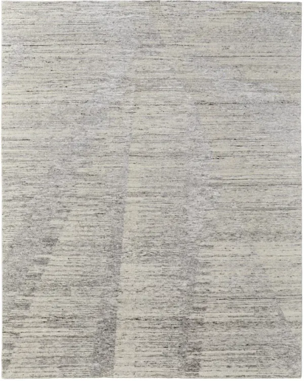 3' x 5' Abstract Hand Knotted Worn Faded Area Rug - Gray And Ivory