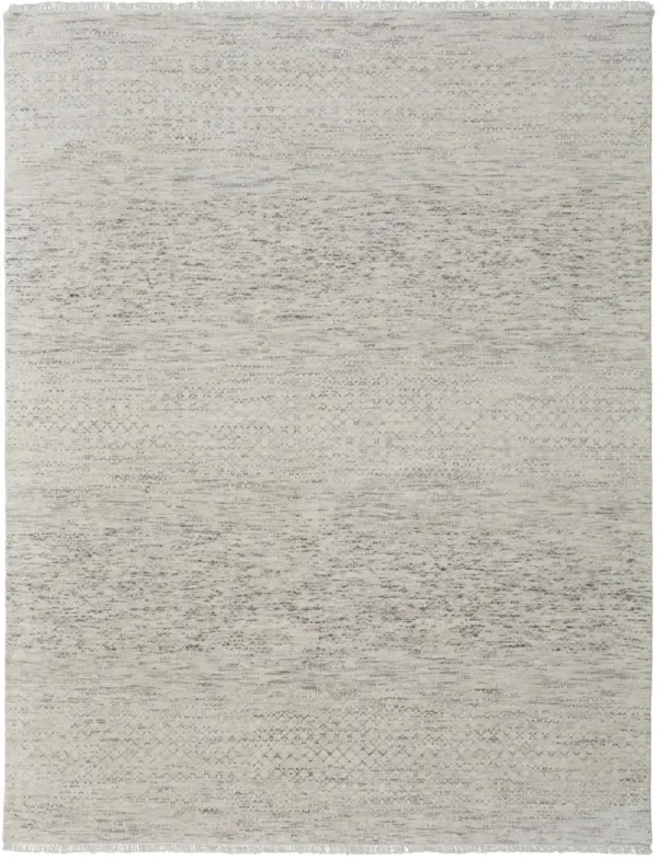 8' x 10' Wool Hand Knotted Area Rug With Fringe - Ivory And Gray