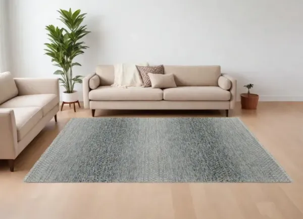 8' x 10' Wool Hand Knotted Area Rug With Fringe - Ivory Blue And Brown