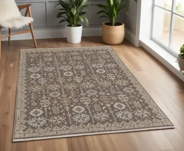 4' x 6' Wool Oriental Hand Knotted Area Rug With Fringe - Tan And Brown