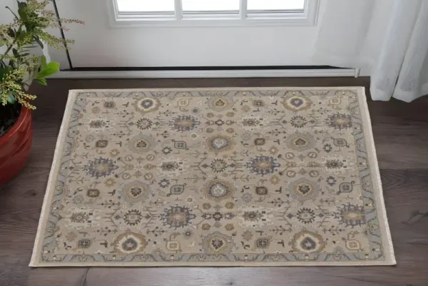 2' x 3' Wool Oriental Hand Knotted Area Rug With Fringe - Tan Brown And Gray