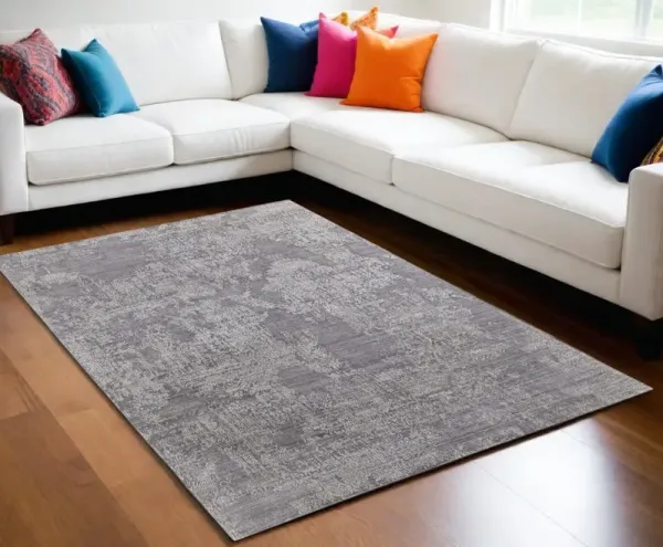 5' x 8' Abstract Hand Woven Worn Faded Area Rug - Gray