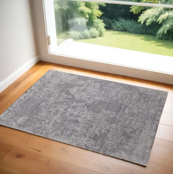 2' x 3' Abstract Hand Woven Worn Faded Area Rug - Gray