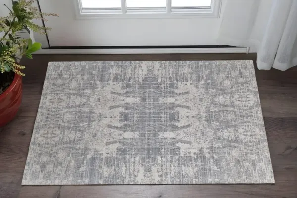 2' x 3' Casual Abstract Hand Woven Worn Faded Area Rug - Gray And Silver