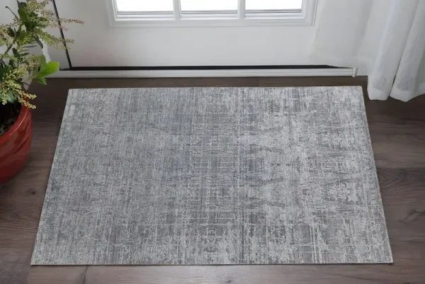 2' x 3' Casual Hand Woven Worn Faded Area Rug - Gray And Silver