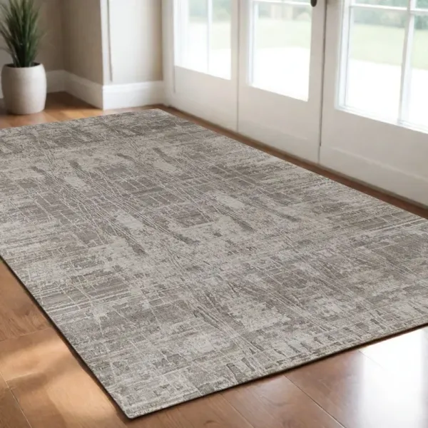 3' x 5' Abstract Hand Woven Worn Faded Area Rug - Gray And Silver