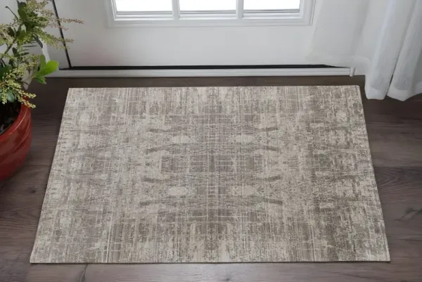 2' x 3' Abstract Hand Woven Worn Faded Wool Blend Area Rug - Gray And Silver