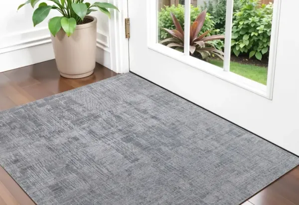 2' x 3' Abstract Hand Woven Worn Faded Area Rug - Light Blue And Silver