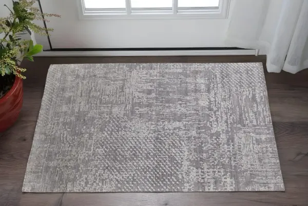 2' x 3' Abstract Hand Woven Worn Faded Area Rug - Gray And Silver
