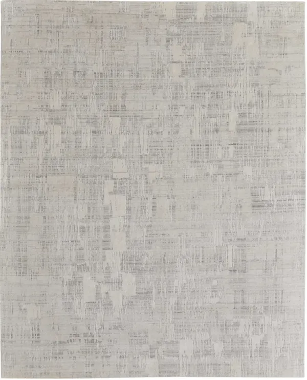 3' x 5' Abstract Hand Woven Worn Faded Wool Blend Area Rug - Ivory And Gray
