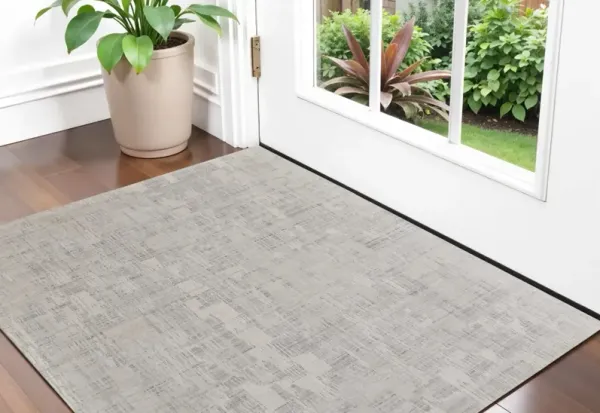 2' x 3' Abstract Hand Woven Worn Faded Area Rug - Ivory And Gray