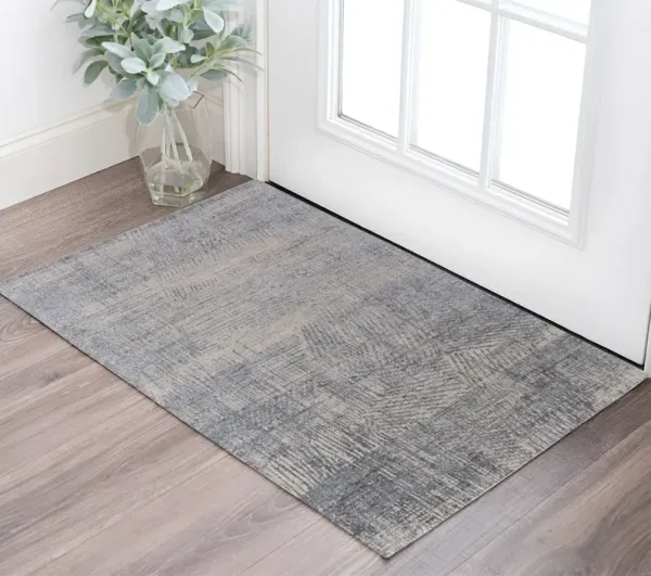 2' x 3' Abstract Hand Woven Worn Faded Area Rug - Gray Ivory And Blue