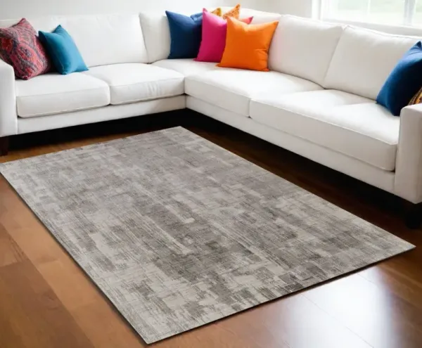 5' x 8' Abstract Hand Woven Worn Faded Area Rug - Gray And Ivory