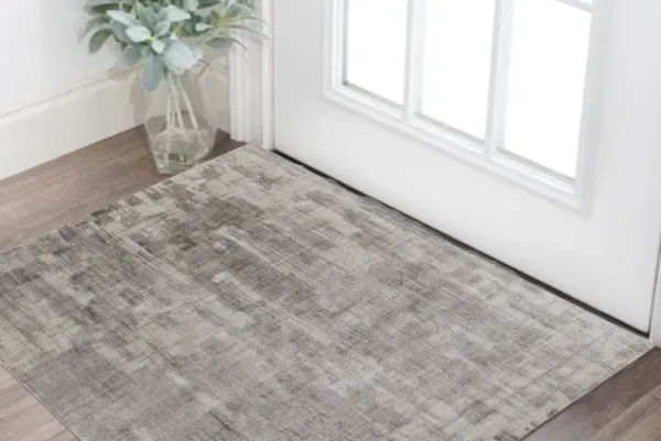 2' x 3' Abstract Hand Woven Worn Faded Area Rug - Gray And Ivory
